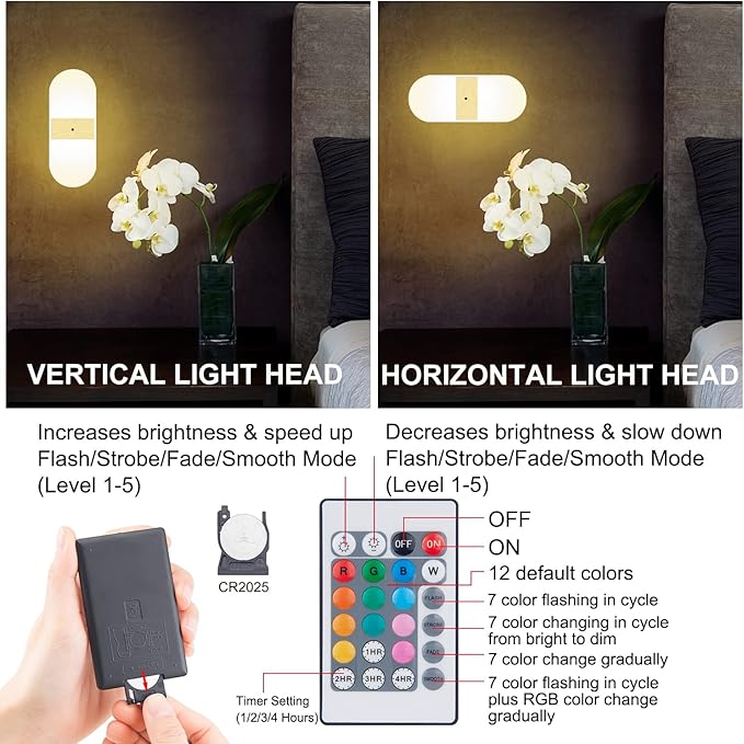 BIGMONAT USB Rechargeable Night Light, Wireless Wall Light, Color Changing Mood Light, Remote Controlled Wall Sconce, RGB Lamp for Hallway Bathroom Kids Bedroom