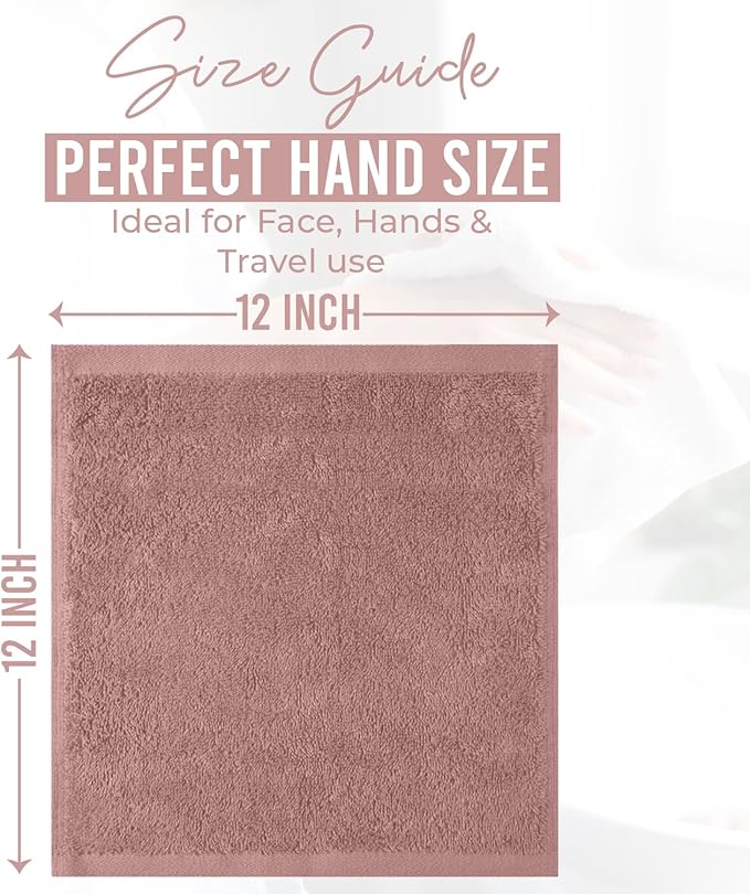 DAN RIVER 24 Pack Wash Cloths for Showering [12x12] - 100% Cotton Washcloths Premium Quality Flannel Face Cloths for Bathroom, Highly Absorbent and Soft Feel Wash Clothes, Dusty Pink