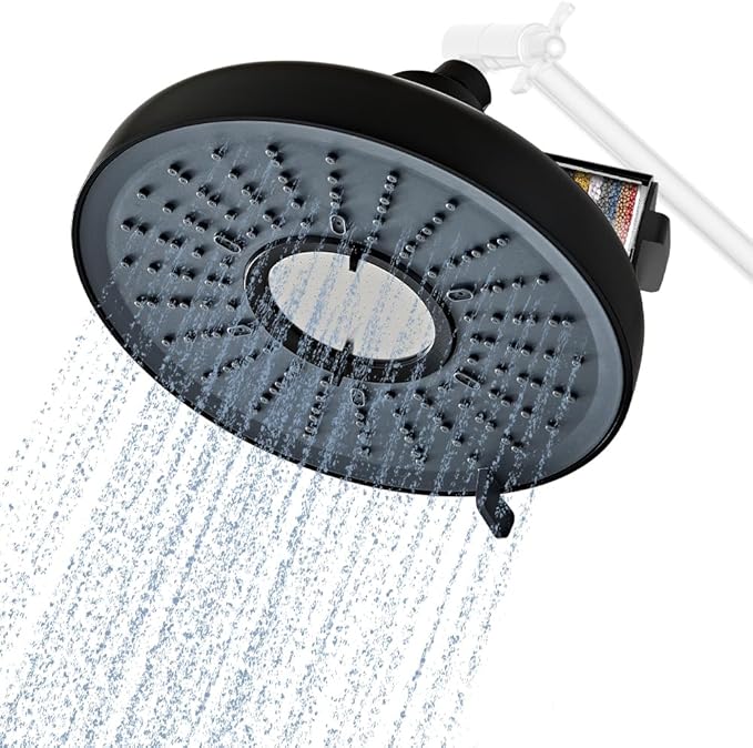Filtered Shower Head Black - 8 Inches High Pressure Fixed Rain Showerhead with 18-Stage Filter for Hard Water Softener - Reduces Chlorine and Heavy Metals