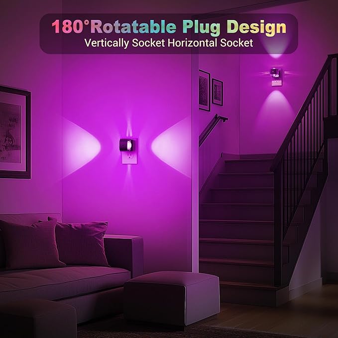 JandCase Night Lights Plug into Wall,10-Colored Changing Night Light for Kids,180° Rotatable Plug RGB LED Nightlight with Dusk to Dawn Sensor for Halloween Decoration, Children Room,Party