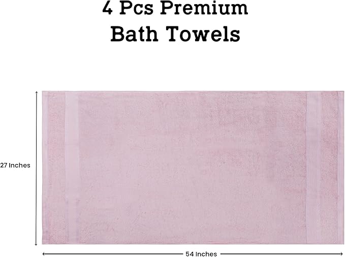 Casa Lino Blush Pink Bath Towels Set of 4 (54" x 27") - Large Bathroom Towel Set - 100% Cotton Towels for Bathroom - Highly Absorbent & Quick Dry Bath Towel Multipack - New Apartment Essentials