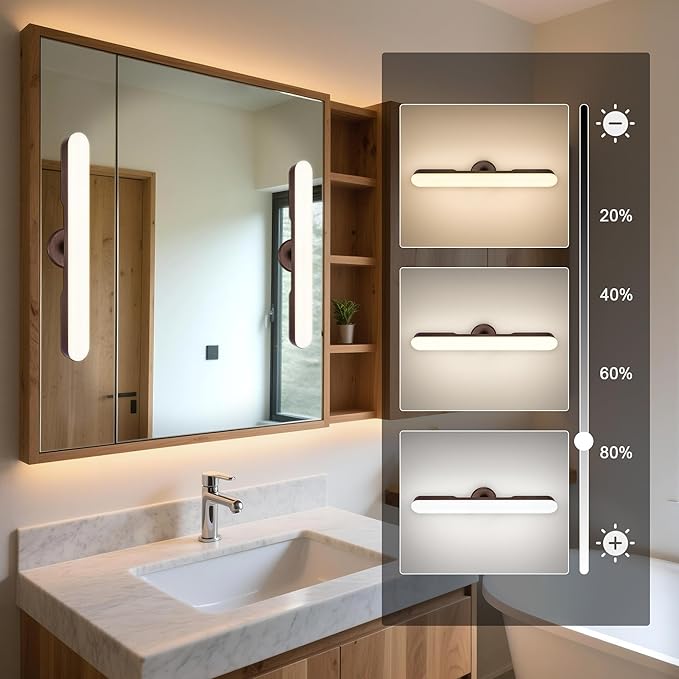 Set of 2 Wireless Vanity Makeup Lights for Mirror, Rechargeable LED Stick On Light Bar for Bathroom Mirror with Dimmable 3 CCT, Long Battery Life Cordless Light for Vanity Desk(Dark Brown)