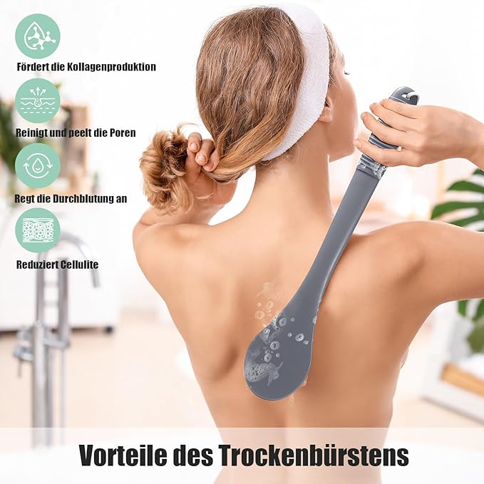 17-Inch Back Scrubber for Shower, Anti-Slip Exfoliating Body Brush for Bath, Gentle Back Brush for Shower for Men, and Women, Cleaning Skin for Smooth, Glowing Skin (Grey)