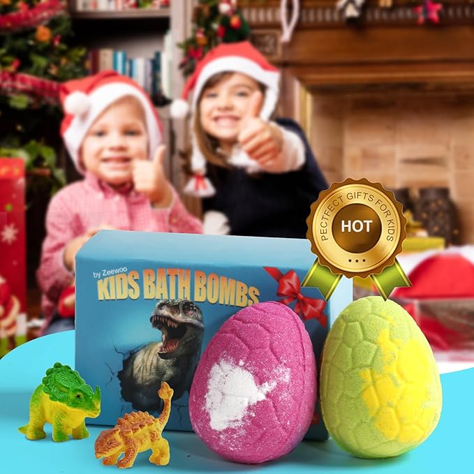 Bath Bombs for Kids with Toys Inside - 2 Organic Kids Bath Bombs with Surprise Inside, Dinosaur Bath Bombs for Kids 3-9 Years, Bath Bombs Gifts Easter Baskets Stuffers for Kids Boys Girls