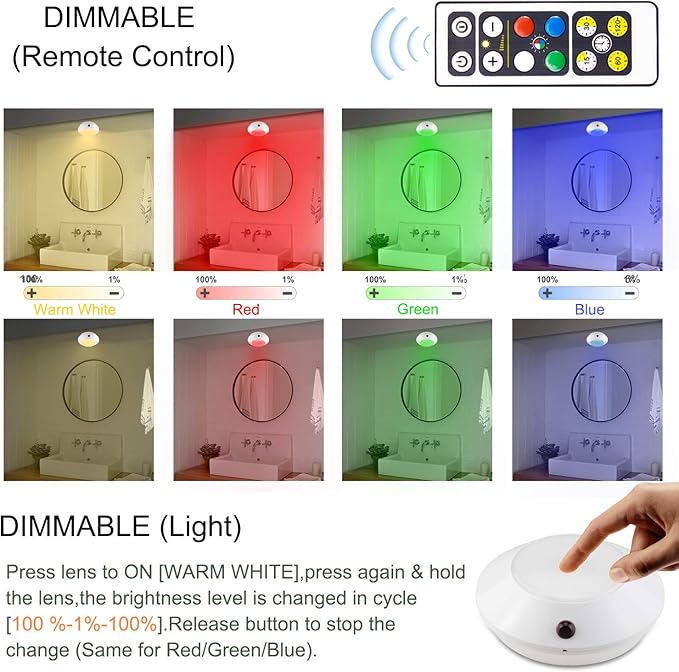 BIGLIGHT Color Changing Ceiling Light Battery Operated, Dimmable Shower Light with Timer, Wireless Puck Light Indoor for Entrance Bathroom Stair Wall Hallway Pantry Laundry Closet