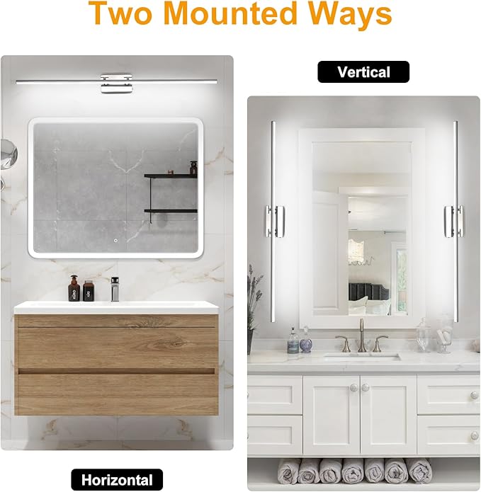 48 Inch LED Bathroom Vanity Light (3000K/4000K/6000K, Dimmable), Chrome Modern Bathroom Light Fixture Over Mirror, Vanity Light Bar with Angle Adjustable