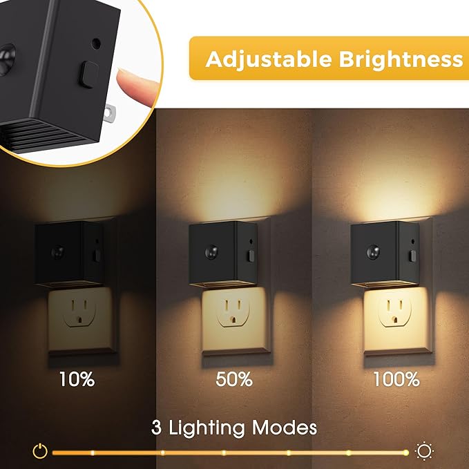 L LOHAS LED Motion Sensor Night Light, [2-Pack] Motion Activated Night Light, Motion Sensor and Dusk to Dawn Sensor, Brightness Adjustable, 3000K Soft White Nightlight for Bathroom Hallway Kitchen