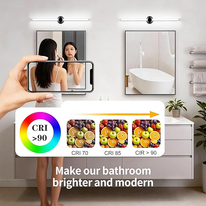 Bathroom Lighting Fixtures Over Mirror: 40 Inch Rotatable Bathroom Vanity Light ETL Listed - Modern Black Vanity Lighting Fixtures 5700K Cool White 3700LM 45W IP44 - LED Vanity Light Dimmable(1 Pack)