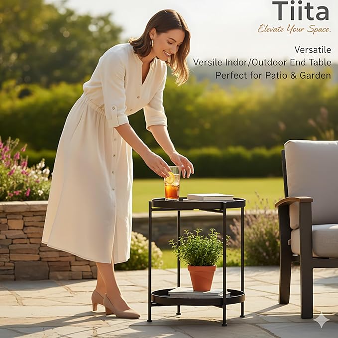 Tiita 2 Pack Round End Table Mental 2-Tier Side Table Nightstand/Small Iron Tables Accent Coffee Table for Living Room Bedroom Office Small Space
