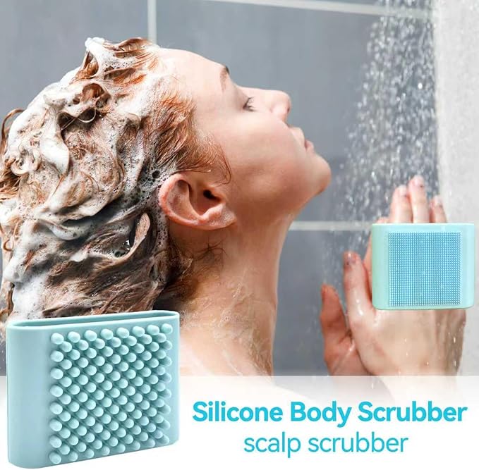 1PCS Silicone Body Scrubber Exfoliator- Bath Loofah & Sponges Alternative 4-Finger Non-Slip Grip Face & Scalp Scrubber for Sensitive Skin Body Brush for Men & Women (Blue)
