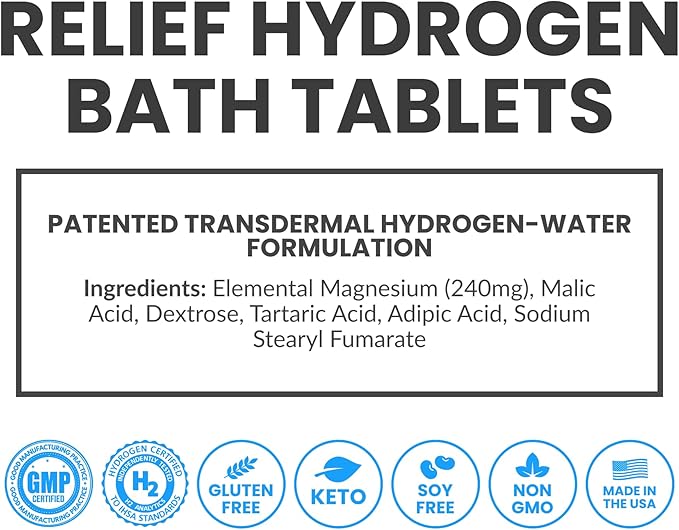 New Relief Hydrogen Bath Bomb Tablets: Relax Muscles, Soothe Discomfort, and Recover Naturally – Magnesium Hydrogen Soak (180 Tablets)