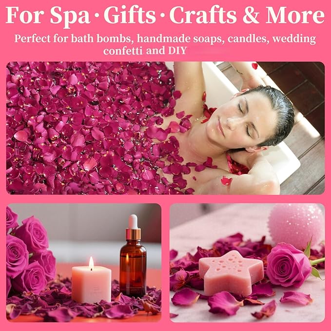 Dried Rose Petals Bulk 5oz – Natural Red Flower Petals for Bath, Candle, Soap Making, Wedding Decor – Real Rose Petals for Romantic DIY Crafts, Confetti, Spa Use, Valentine’s Day Gift