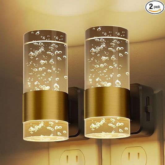 L LOHAS LED Night Lights Plug into Wall, 2 Pack Acrylic Night Light,Dimmable Nightlight with 0-100 LM Adjustable Brightness, 3000K Plug in Night Light with Dusk to Dawn Sensor, for Bathroom Hallway