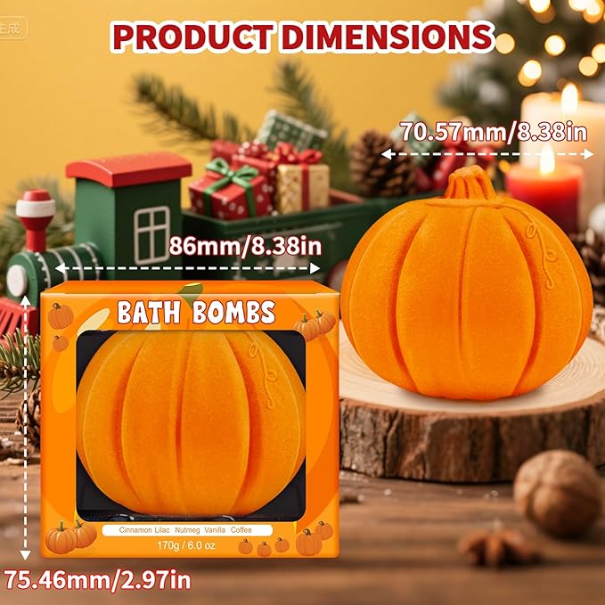 Bath Bombs Christmas Gifts for Women & Men Pumpkin Spice - Stocking Stuffers for Teen Girls Giftable Packaging, Natural Organic Relaxing, Vanilla/Coffee/Cinnamon/Nutneg Scent, White Elephant Gifts