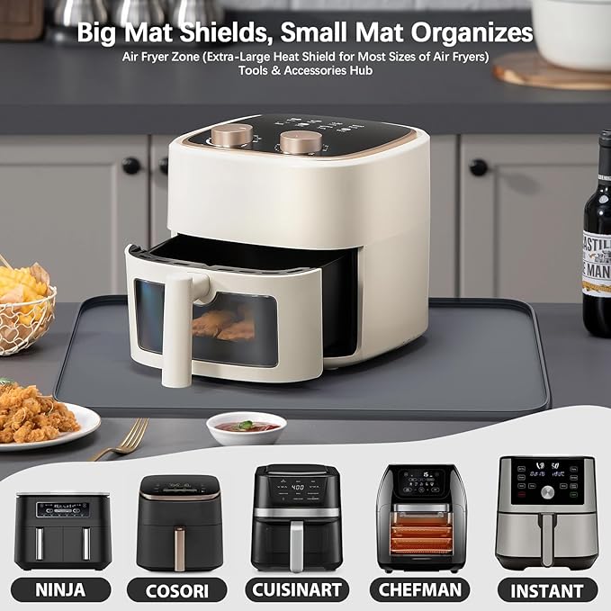 2-in-1 Silicone Heat Resistant Mats for Countertop, Air Fryer Mat Set with Detachable Holder Pad, Countertop Protector Mat for for Microwave/Oven,Compatible with Ninja/Cosori/Chefman/Toshiba