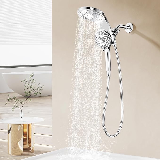 KAIYING Magnetic Rain Shower Head with Handheld Spray Combo, High Pressure Magnetix Dual Shower Head with 9 Spray Modes, Bathroom Big Modern Waterfall Showerhead with 5 Settings (Chrome)