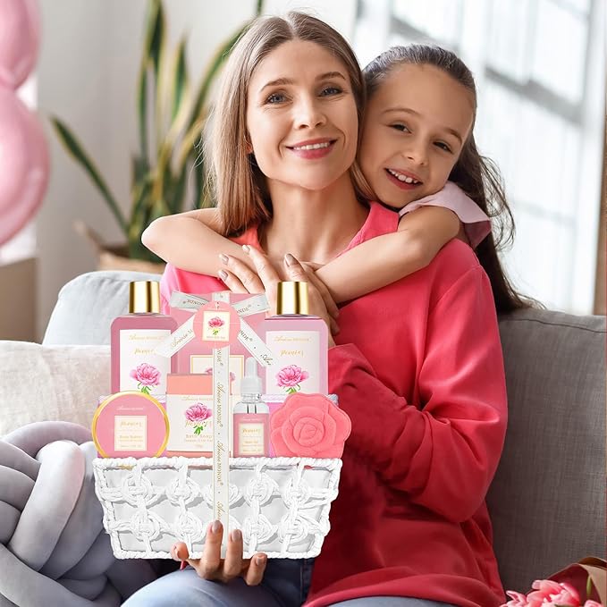 Gift Basket for Women Bath and Body Gift Basket Set for Women, 9pcs Home Spa Set for Self Care, Mothers Day Relaxing Bath Sets Birthday Christmas Gifts for Mom Sister Her Wife