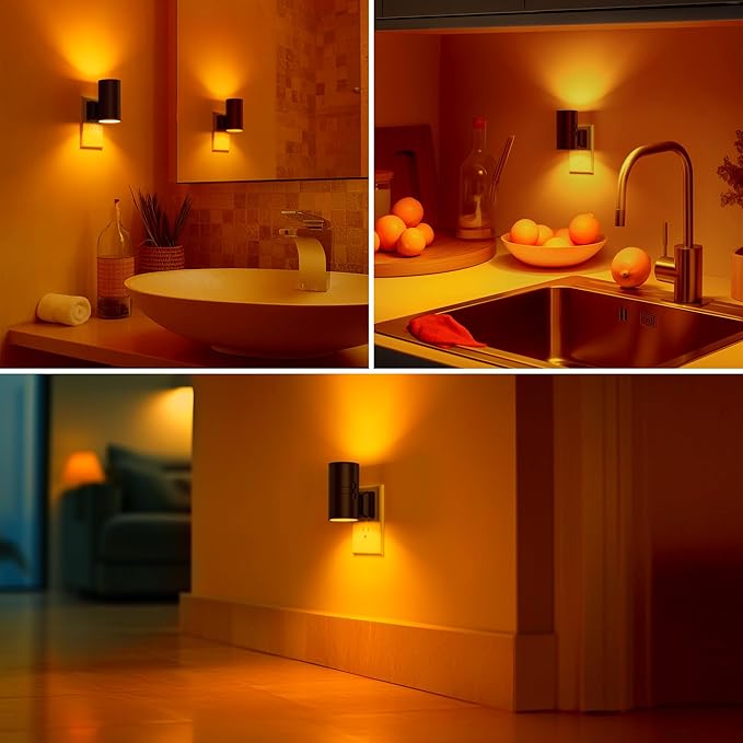 Briignite Night Lights Plug into Wall, Modern LED Night Light Plug in, Dusk to Dawn Sensor,Amber Night Light 0-100LM Adjustable Brightness, Dimmable NightLight for Hallway, Bedroom, Stairway, 2 Pack