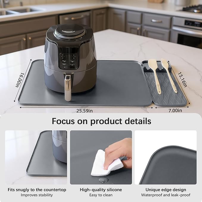 2-in-1 Silicone Heat Resistant Mats for Countertop, Air Fryer Mat Set with Detachable Holder Pad, Countertop Protector Mat for for Microwave/Oven,Compatible with Ninja/Cosori/Chefman/Toshiba