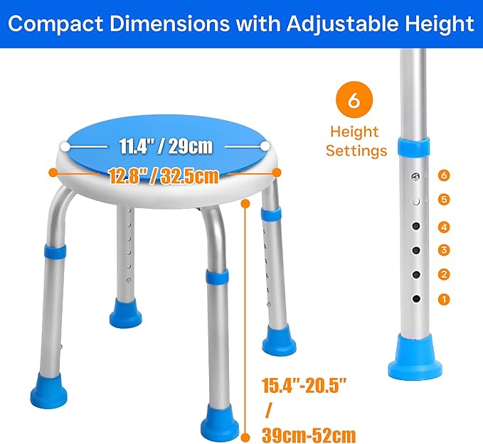 360° Swivel Shower Seat, FSA/HSA Eligible, 6-Height Adjustable Bath Stool with Non-Slip Seat & Rubber Tips, Easy Assembly, Ideal for Seniors, Handicap, Pregnant – 350 lbs Capacity