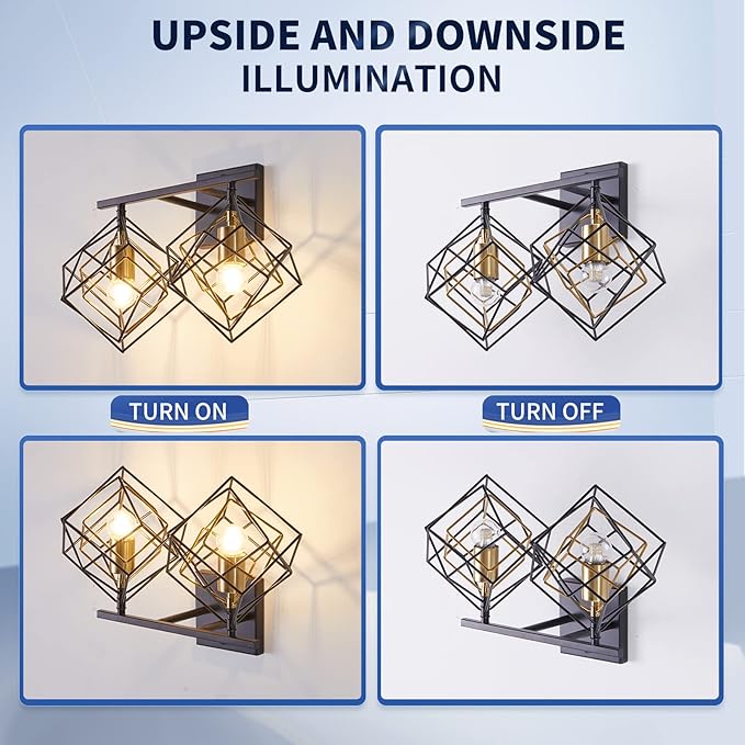 Bathroom Vanity Light with 2 Bulbs Bathroom Light Fixtures Over Mirror with 2 Rotatable Cube Shades Modern Wall Mounted Matte Black