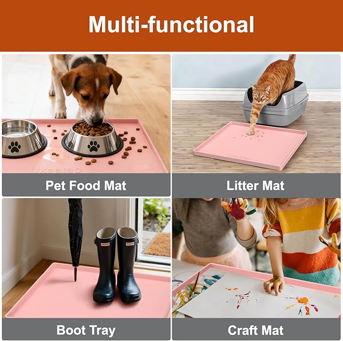 22" x 19" Heavy Duty Waterproof Silicone Mat with Raised Edge, Under Sink Mat for Kitchen & Bathroom, Kitchen Cabinet Liner, Multi-Purpose for Storage & Protection, Pink