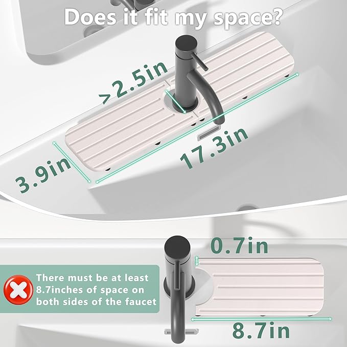 17inch x 4inch Kitchen Sink Faucet Mat, Water Absorbing Stone Faucet Splash Guard for Bathroom Counter, Quick Drying Diatomite Tray for Kitchen Sink, White