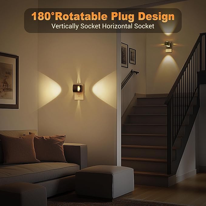 JandCase Night Lights Plug into Wall,0-150LM Super Bright Automatic Night Light with Dusk to Dawn, 2 Pack 180° Rotatable Plug in LED Nightlight Soft Warm for Halloween Decoration, Children Room,Party