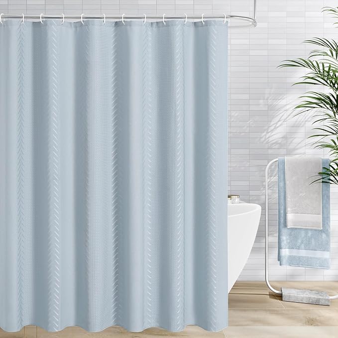 3D Embossed Pattern Shower Curtain, Simple and Chic Pattern Vintage Curtain for Bathroom, Waterproof Fabric Shower Curtains with Hooks, 72 W x 72 H, Fogblue