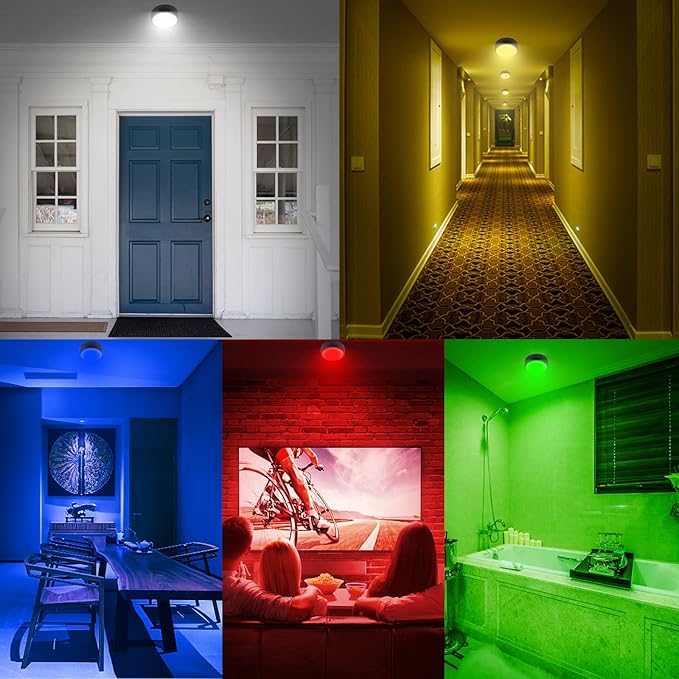 Battery Operated Ceiling Light, Wireless Shower Light with Timer, Color Changing Mood Lighting, Dimmable RGB Night Light for Hallway Pantry Closet Bedroom Bathroom Tub, 5.4"