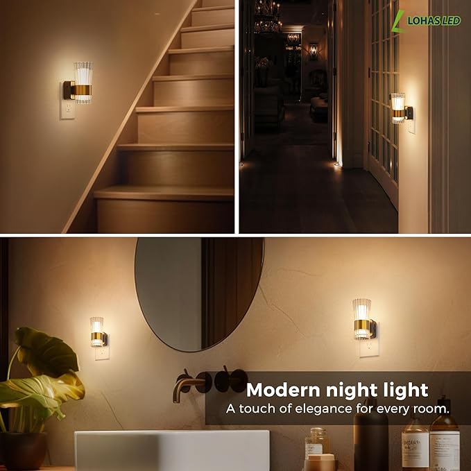L LOHAS LED Night Light, Night Lights Plug into Wall, 3000K Soft Warm 0-100LM Adjustable Modern Night Lights,Automatic Nightlights Pulg in with Dusk to Dawn Sensor for Rooms Bathroom Hallway Decor