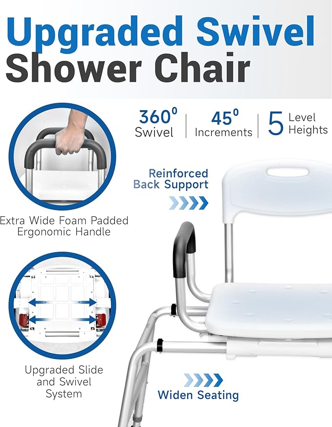 Sangohe Shower Chair for Inside Shower, Sliding Shower Chair, Tub Transfer Bench with 360⁰ Swivel Seat, Tub Transfer Benches for Bathtubs, Medical Shower Seat for Elderly and Disabled, 788B
