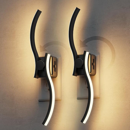 L LOHAS LED Night Light, 2 Pack Night Lights Plug into Wall, Modern Wall Sconces with Dusk to Dawn Sensor, Dimmable Wave Plug in Night Light, 3000K Soft White for Bedroom Living Room