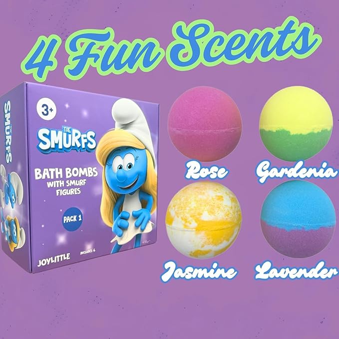 The Smurfs Bath Bombs with Action Figures-Smurfette, Baby Smurf, Hefty Smurf, and Vanity Smurf (Pack 1)