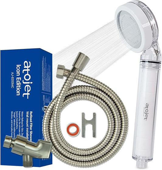 Filter Showerhead Inspired By Korea's Beauty Culture | Carbon Composite Filter | Single 1 month Set (Hose, Mount, Teflon Tape, Wrench) (AJ8200MC-SET-SNG)