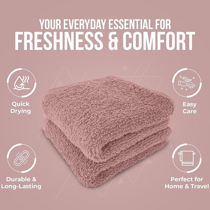 DAN RIVER 24 Pack Wash Cloths for Showering [12x12] - 100% Cotton Washcloths Premium Quality Flannel Face Cloths for Bathroom, Highly Absorbent and Soft Feel Wash Clothes, Dusty Pink