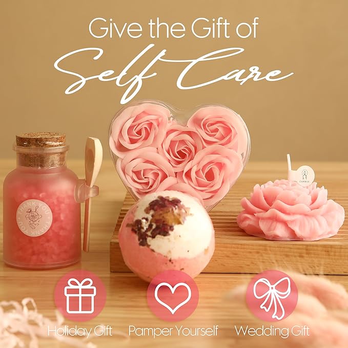 Sea Team 16-Pack Relaxing SPA Gift Set for Women, Shower Kit with Bath Bomb, Bath Salt, Handmade Soap, Cream, Essential oil, Gift Box Included, Rose
