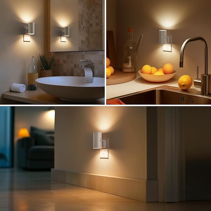 Briignite Night Lights Plug into Wall, Modern LED Night Light Plug in, Dusk to Dawn Sensor, Soft White 3000K, 0-100LM Adjustable Brightness, Dimmable NightLight for Hallway, Bedroom, Stairway, 2 Pack