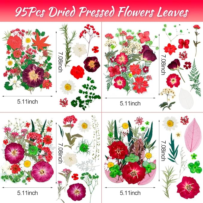 110 Pieces Dried Pressed Flowers Christmas Style Set, Real Flowers Fruits for Resin, Natural Flowers Kit for Crapbooking DIY Art Crafts, Epoxy Resin Jewelry Molds, Candle, Soap Making, Nails