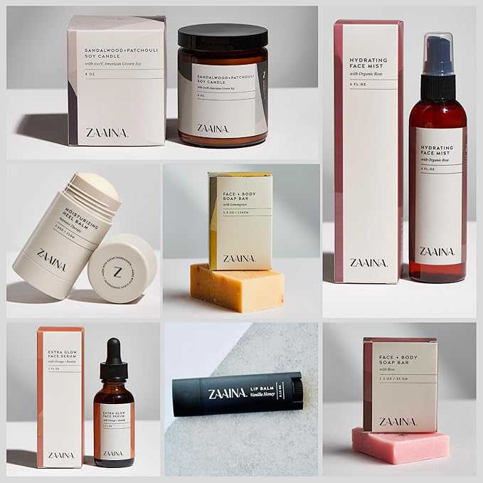 ZAAINA Spa Gift Basket for Women – Luxury Self Care Kit with Face Mist, Glow Serum, Soaps, Lip Balm & Candle – Natural Pampering Care Package for Women – Birthday & Relaxation Spa Basket (Premium Set)