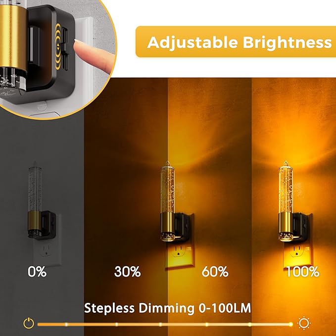 L LOHAS LED Night Light, Amber Candle Night Lights Plug into Wall,2 Pack 0-100 LM Dimmable Nightlight, Plug in Bubble Night Light with Dusk to Dawn Sensor, for Bathroom Hallway