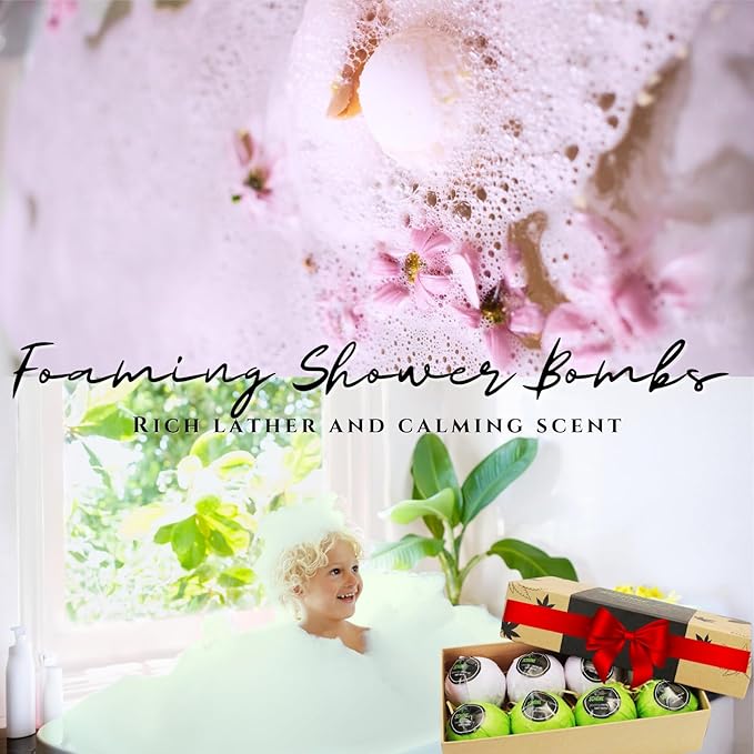 8 Pack Hemp Bath Bombs Set for Muscle Therapy & Relaxation | Large Vegan Fizzy Spa Gift for Women & Men | Natural Lavender, Mint Oils Moisturize Dry Skin & Soothe Stress, Wife Stocking Stuffers Gifts