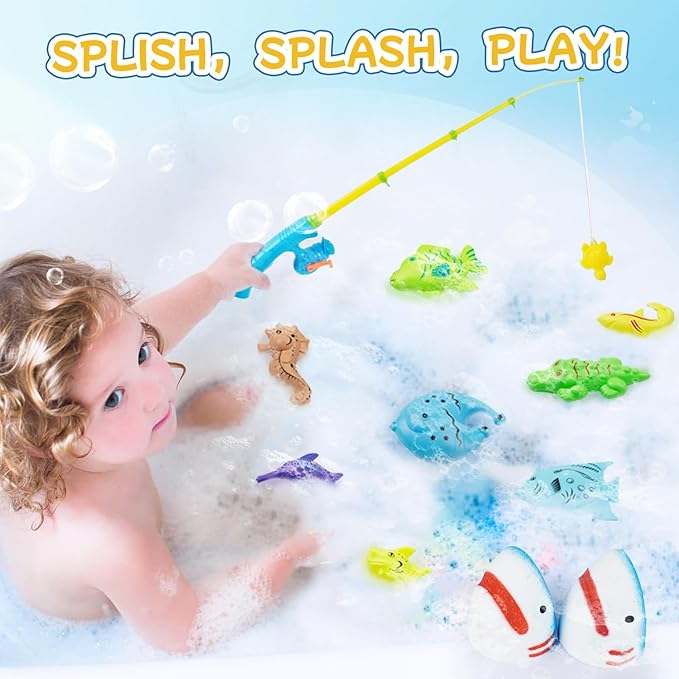 Shark Bath Bombs for Kids with Surprise Fishing Toy Set, 8 Fun Exploding Bath Balls & 9 Fishing Toys, Natural Handmade Organic Bubble Bath Fizzies, Ideal Birthday Holiday Christmas Gift for Boys Girls