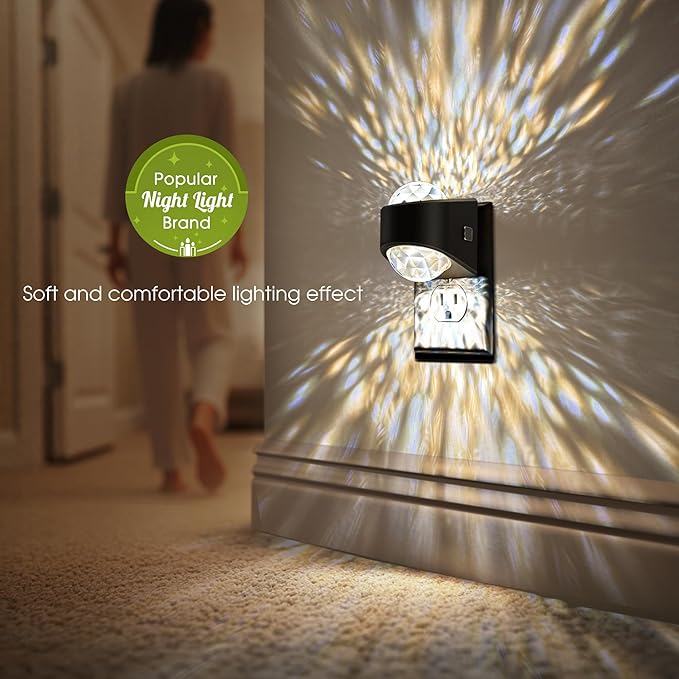 Night Light, Night Lights Plug into Wall, LED Projector Night Light, Soft White for Bedroom, Dimmable Brightness Dusk to Dawn Nightlight for Kids, Nursery, Bathroom, Home Decor, Gaming Room, 2 Pack