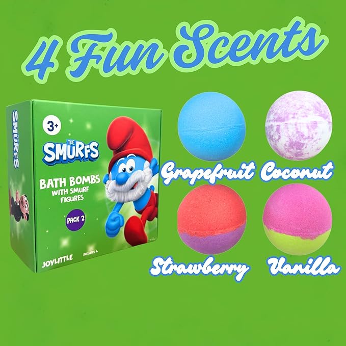 The Smurfs Bath Bombs with Action Figures-Papa Smurf, Farmer, Grouchy, and Gargamel (Pack 2)