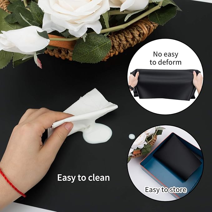 2 Pack Extra Large Silicone Mats for Baking Crafts, Multipurpose Kids Dinner Placemat Desk Countertop Waterproof Protector Heat Insulation Kitchen Pastry Rolling Dough Pad, Black, 23.6 x15.75 Inch