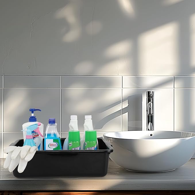 12-pack 13 Liters Plastic Bus Tubs, Commercial Bus Tray Box Wash Basin Tub, Black Dish Washing Pans