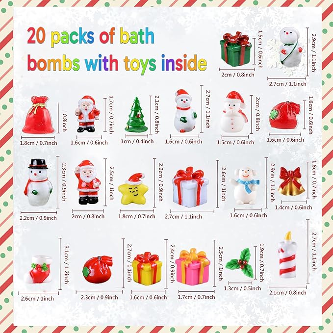 20-Pack Bath Balls with Surprises, Twenty Christmas Toys Inside, Natural Handmade Bubble Ball Set