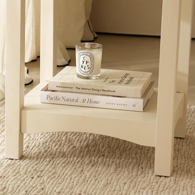 Farmhouse End Table,Rustic Wood Side Table,Square Nightstand with 2-Tier Storage Shelf,Bedside Table for Living Room Bedroom Office,Small End Table,18.9" Wx15.7 Dx22.4 H,White