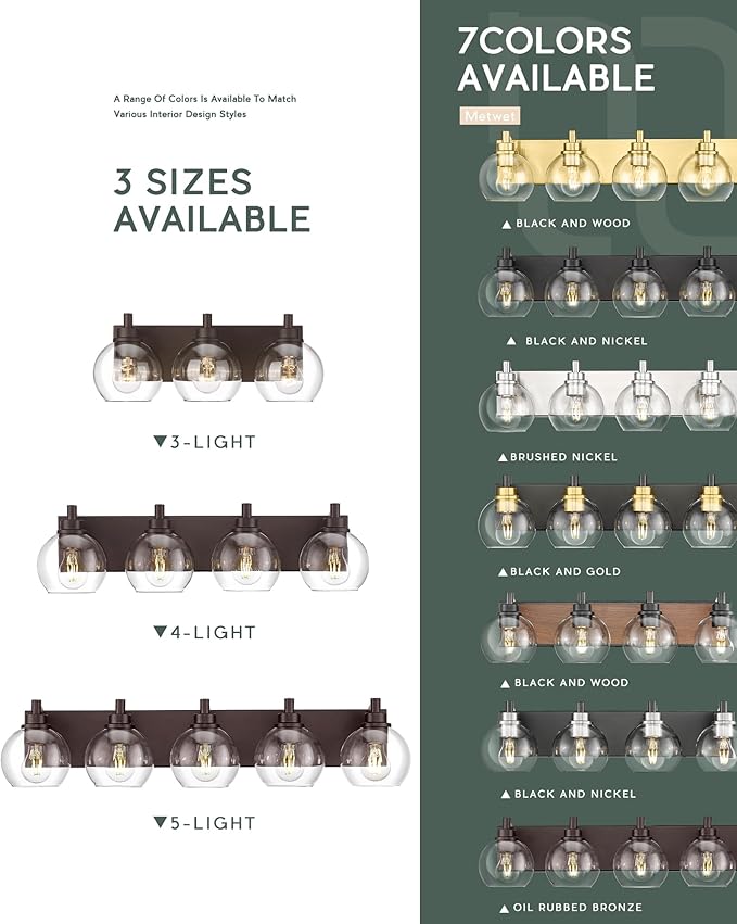 Bathroom Light Fixtures Over Mirror, 5-Light Oil Rubbed Bronze Bathroom Vanity Light with Globe Clear Glass Shade, 32 Inch Modern Sconces Wall Lighting, VL195-ORB-5